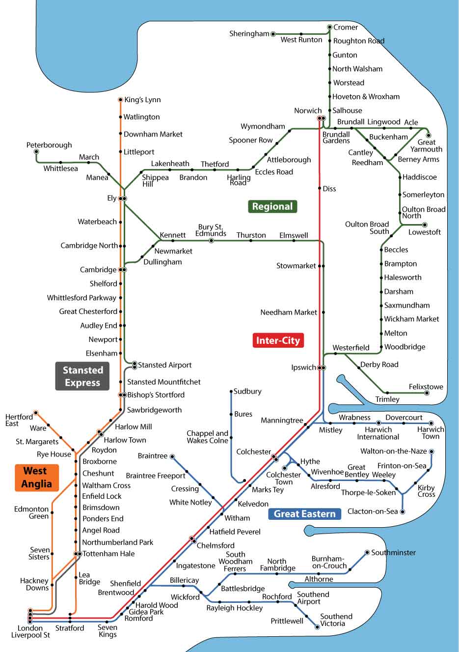 East Anglia line map